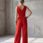 Renna | Deep V Waist Defined Wide Leg Jumpsuit