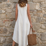 Rosthea | Flowing High Low Clean Neckline Midi Dress