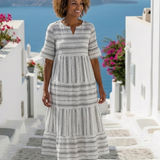 Mirlyn | Short Sleeve Striped Tiered Midi Dress