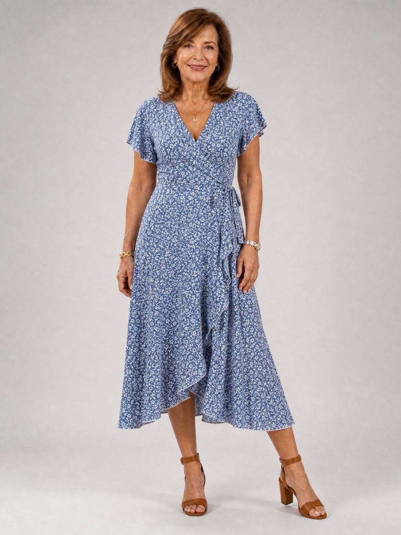 Vallette | Floral Wrap Ruffle Midi Dress