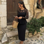 Dala | Lace Sleeve Peplum Fitted Midi Dress