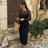 Dala | Lace Sleeve Peplum Fitted Midi Dress
