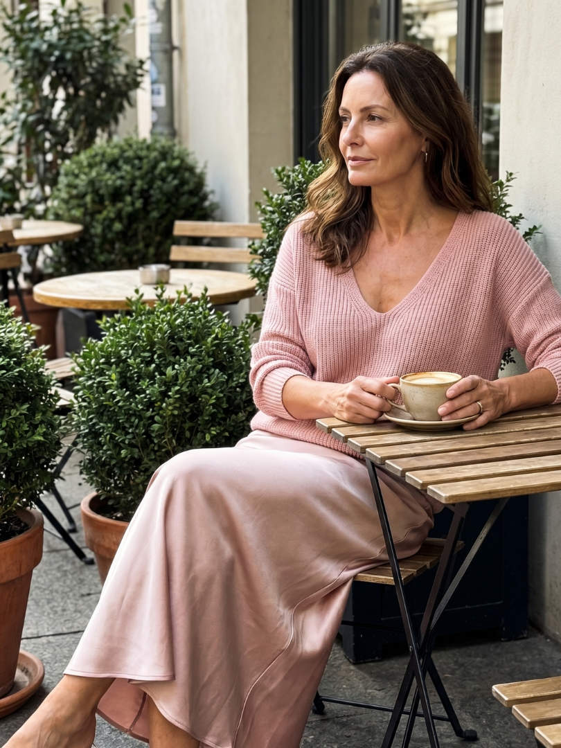 Lunwyn | Bias Fall Satin Skirt Knit Layer Set