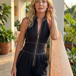 Maewyn | Zip Front Contrast Stitch Wide Leg Jumpsuit