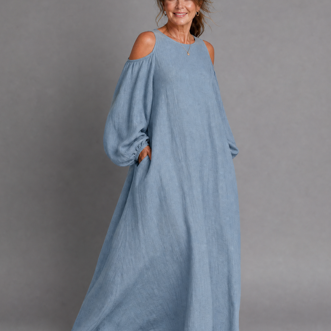 Dellania | Cold Shoulder Balloon Sleeve Relaxed Maxi Dress