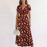 Tamsinna | Elegant Floral V-Neck Midi Dress