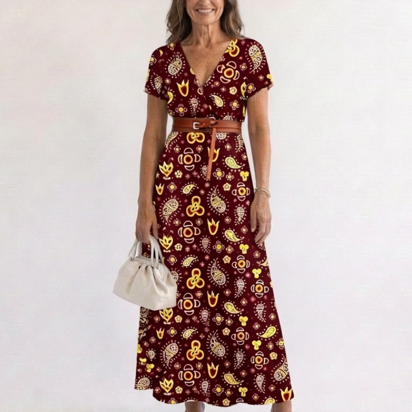 Tamsinna | Elegant Floral V-Neck Midi Dress