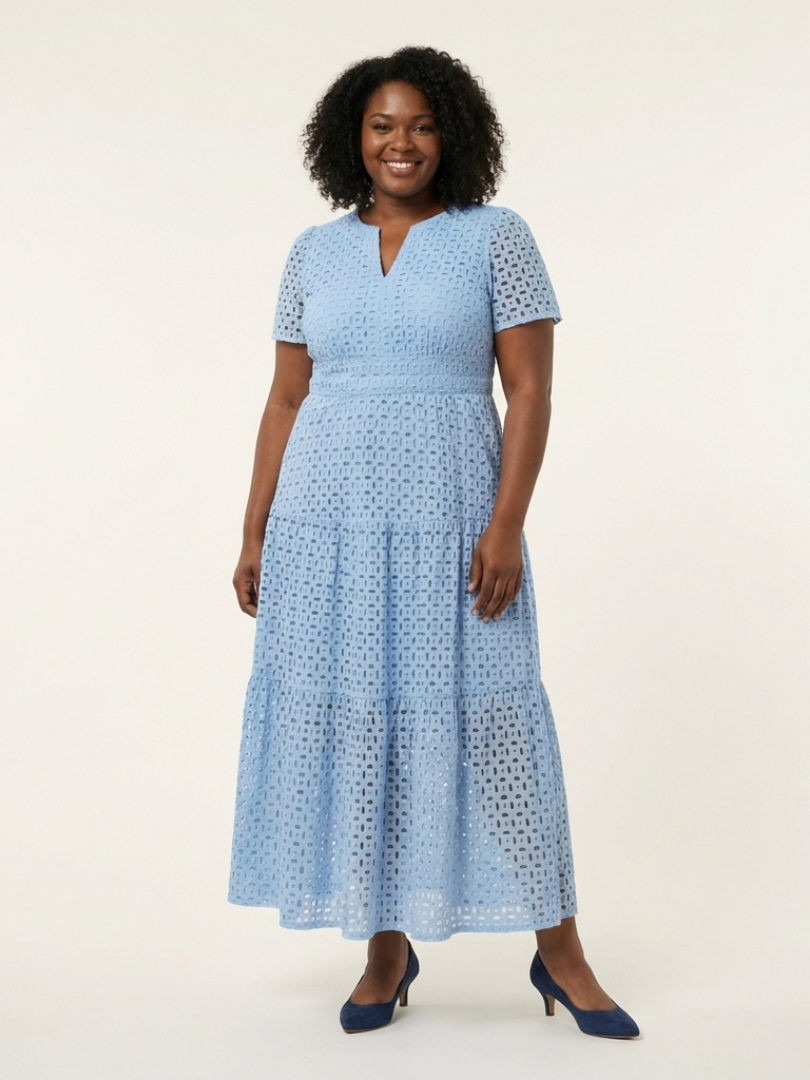 Camrina | V Neck Short Sleeve Tiered Midi Dress