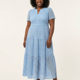 Camrina | V Neck Short Sleeve Tiered Midi Dress