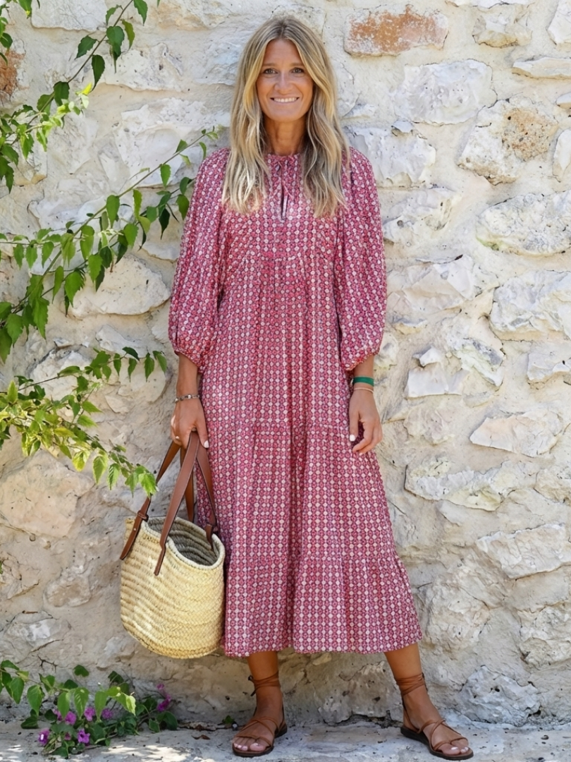 Celwyn | Geometric Print Long Sleeve Midi Dress