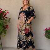 Calwen | Ornate Vintage Print Three Quarter Sleeve Midi Dress