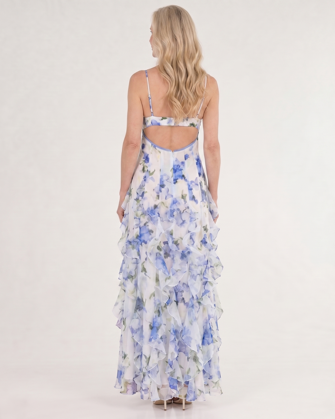 Marenetta | Watercolor Floral Ruffle Hem Sleeveless Midi Dress