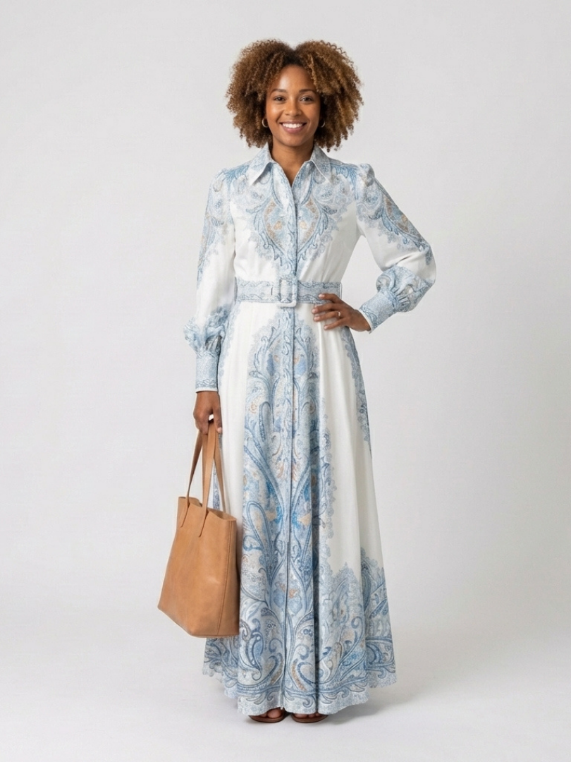 Versette | High Neck Printed Long Sleeve Maxi Dress