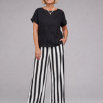 Magdara | Linen Blend Top And Striped Wide Leg Pants Set