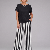 Magdara | Linen Blend Top And Striped Wide Leg Pants Set