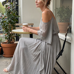 Norarina | Layered Drape Cold Shoulder Top Wide Leg Set