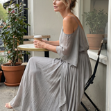 Norarina | Layered Drape Cold Shoulder Top Wide Leg Set