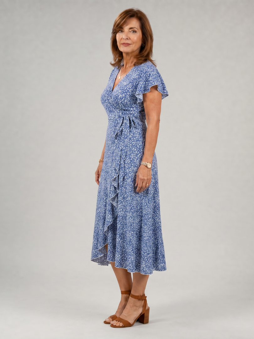 Vallette | Floral Wrap Ruffle Midi Dress