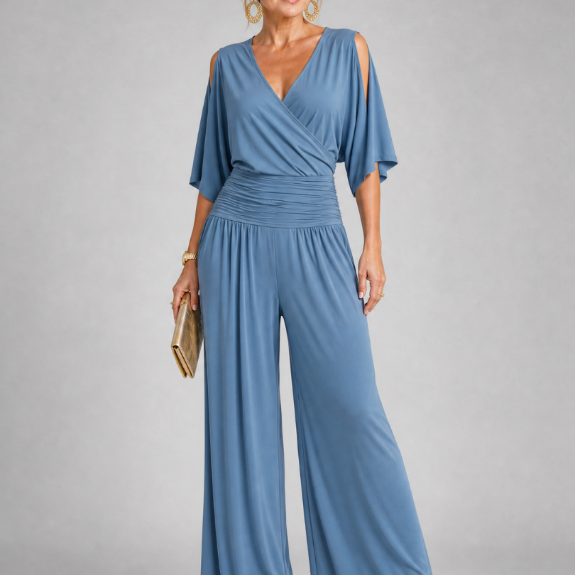 Lioravia | Cold Shoulder Wrap Wide Leg Jumpsuit