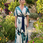 Verenarose | Abstract Belted Flutter Sleeve Maxi Dress