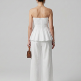 Romyina | Strapless Smocked Top And Wide Leg Pants Set