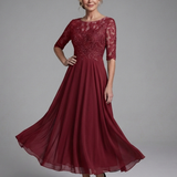 Solda | Lace Bodice Sheer Sleeve Midi Dress