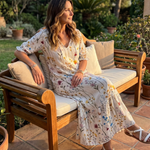 Magdamae | Botanical Print Tassel Tie Midi Dress