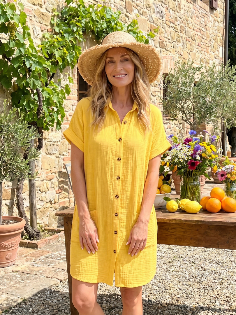 Briavia | Short Sleeve Front Pockets Knee Length Dress