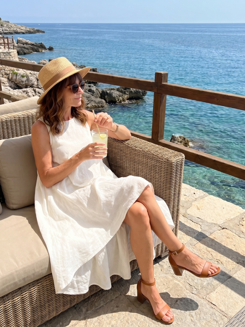Rosthea | Flowing High Low Clean Neckline Midi Dress