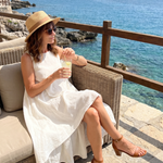 Rosthea | Flowing High Low Clean Neckline Midi Dress