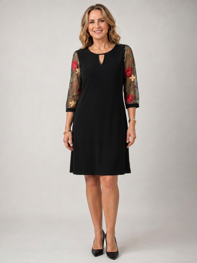 Casvia | Embroidered Mesh Sleeve Mini Dress