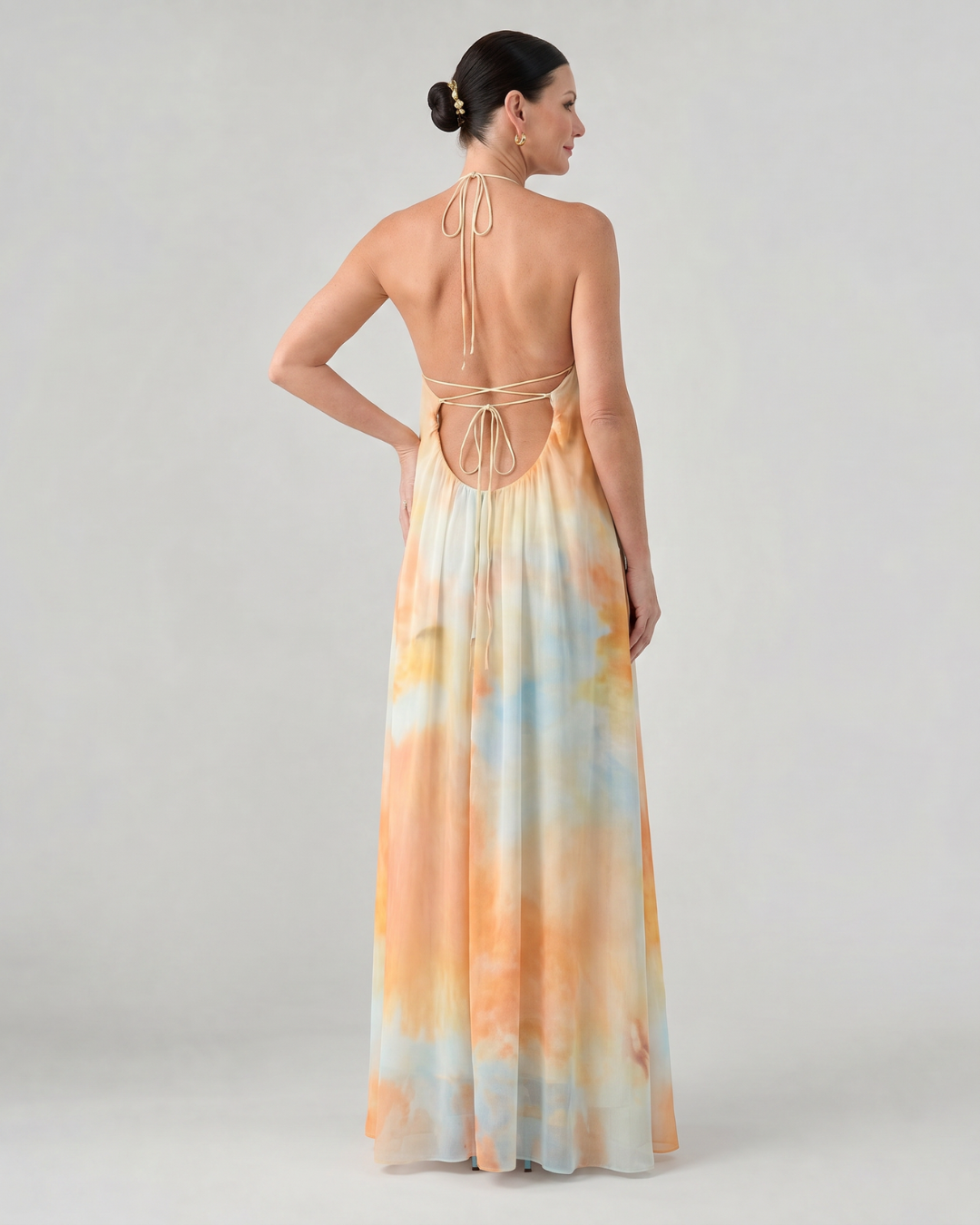 Larsette | Watercolor Halter Neck Flowing Maxi Dress