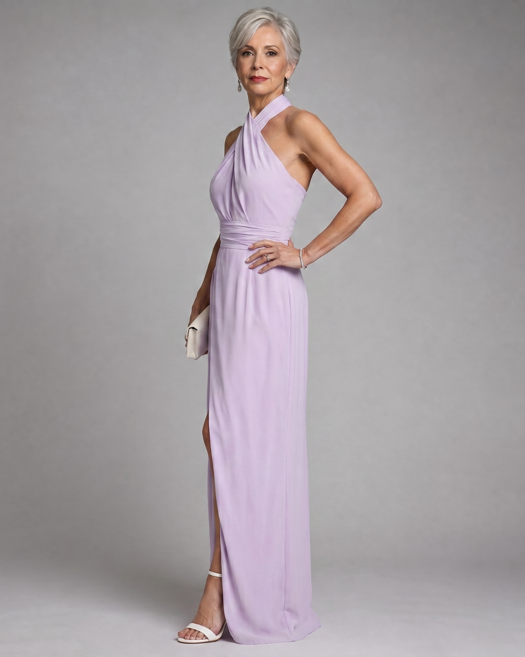 Temlette | Cross Halter Draped Side Slit Midi Dress