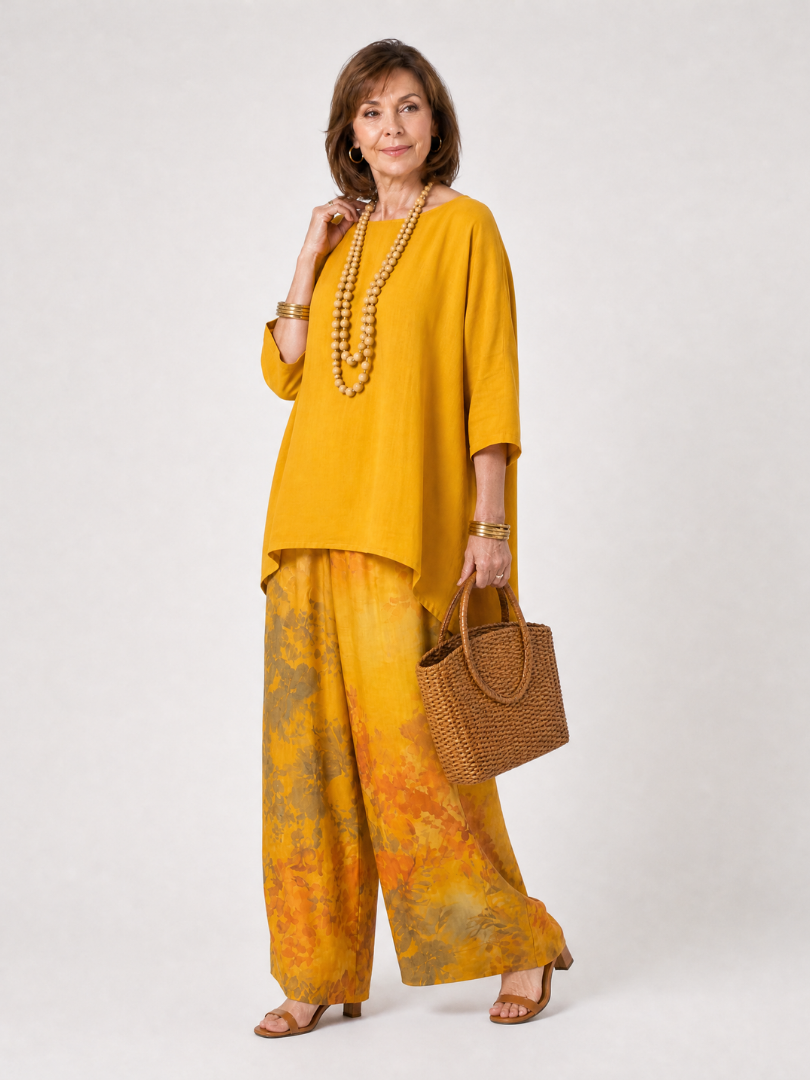 Renssa | High Low Tunic And Wide Leg Pant Set
