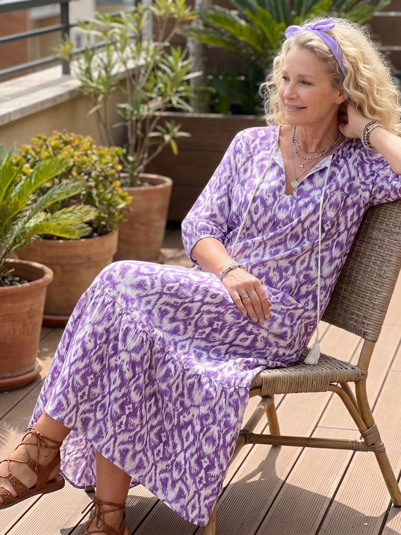Linnra | Printed Tassel Tie Midi Dress