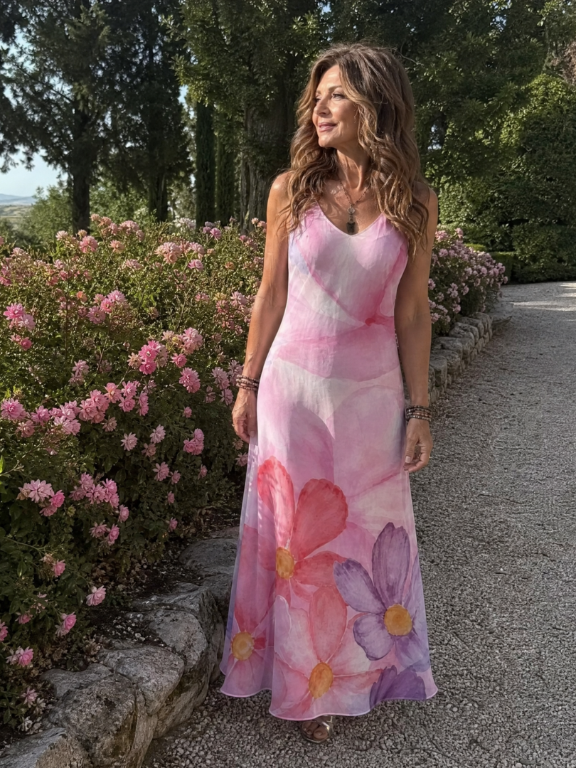 Orlasette | Watercolor Flower Sleeveless Flowing Midi Dress