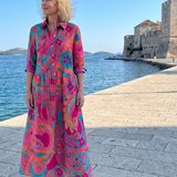 Lilamae | Printed Button Front Collared Midi Dress