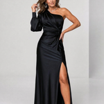 Julna | One Shoulder Draped Slit Maxi Dress