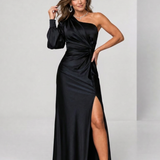 Julna | One Shoulder Draped Slit Maxi Dress