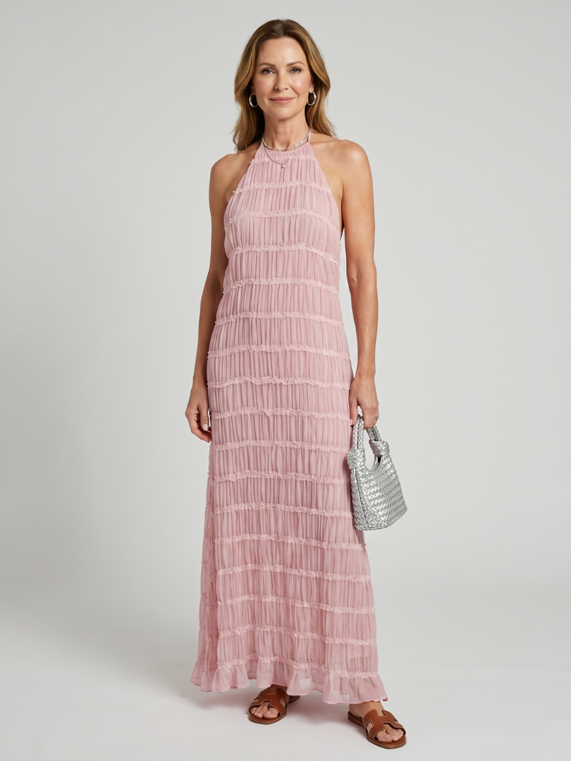 Vesette | Textured Fringe Fitted Silhouette Maxi Dress