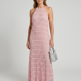 Vesette | Textured Fringe Fitted Silhouette Maxi Dress