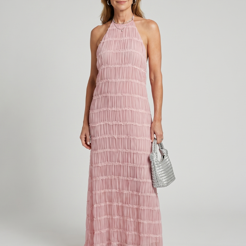 Vesette | Textured Fringe Fitted Silhouette Maxi Dress