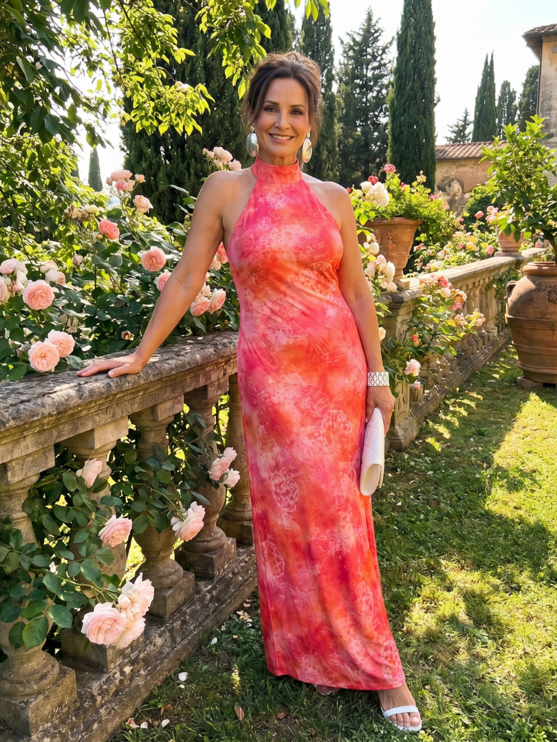 Odasette | Halter Neck Printed Pattern Maxi Dress