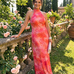 Odasette | Halter Neck Printed Pattern Maxi Dress