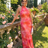 Odasette | Halter Neck Printed Pattern Maxi Dress