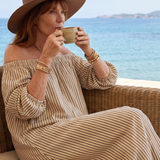 Orlarina | Off Shoulder Vertical Stripe Pattern Midi Dress
