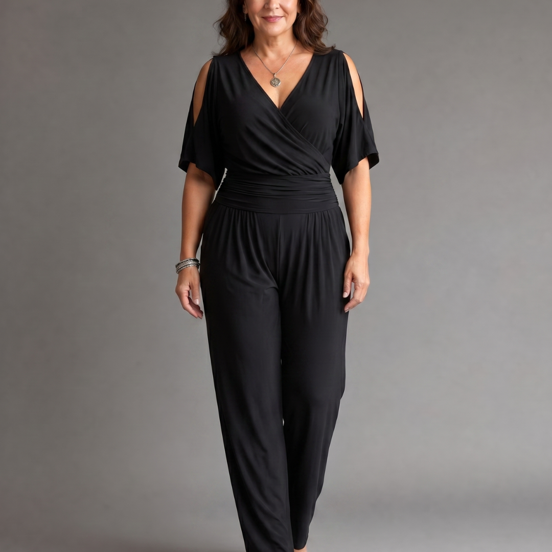 Noretta | Cold Shoulder Wrap Waist Relaxed Jumpsuit
