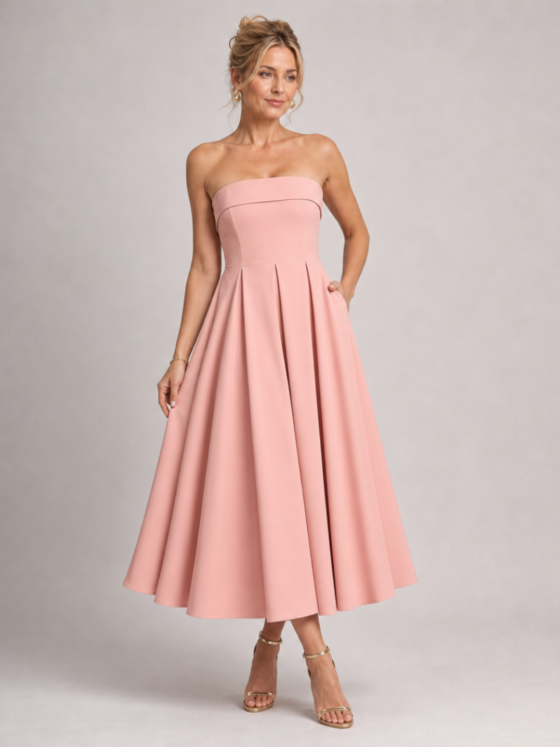 Permae | Strapless Structured Bodice Midi Dress