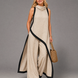 Tovarina | Contrast Trim Sleeveless Layered Top And Wide Leg Pants Set