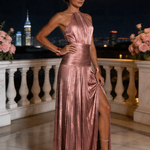 Nevrin | Halter Neck Pleated High Slit Maxi Dress